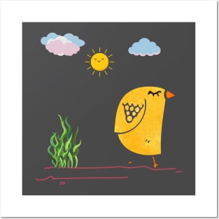 yellow bird and sun cute art Posters and Art